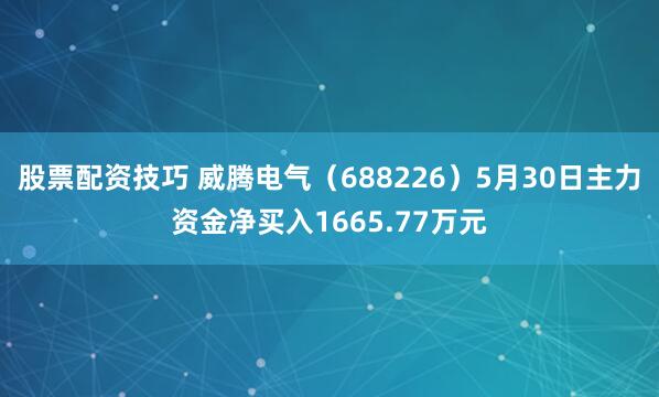 股票配资技巧 威腾电气（688226）5月30日主力资金净买入1665.77万元